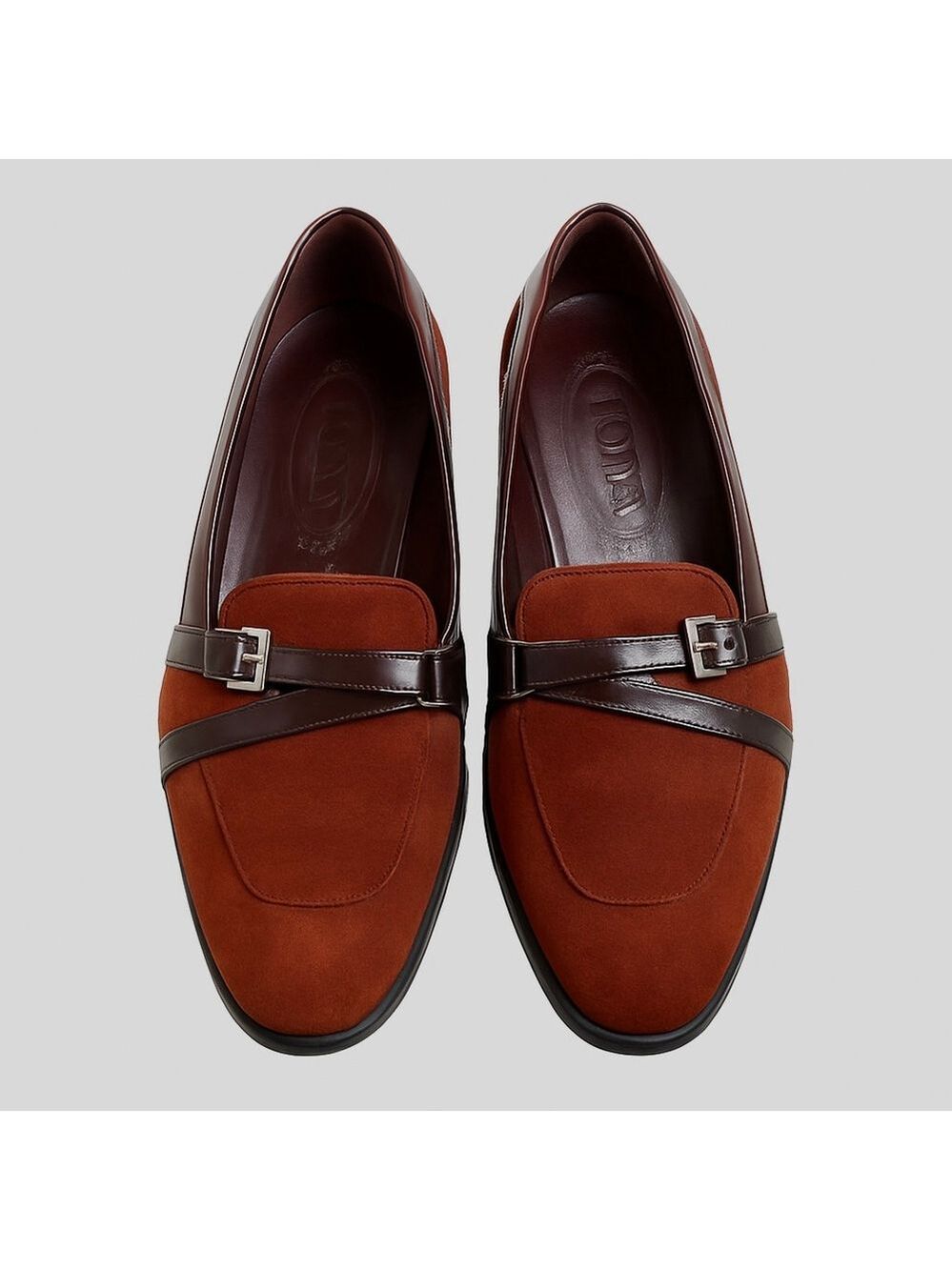 Tod’s Rust Brown Suede Leather Buckle Loafers 35.5 EU (US 5.5) Made in Italy